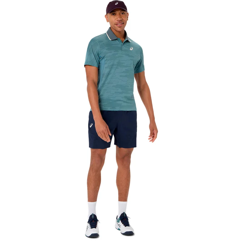 Match Jacquard Polo Herren - petrol, grau