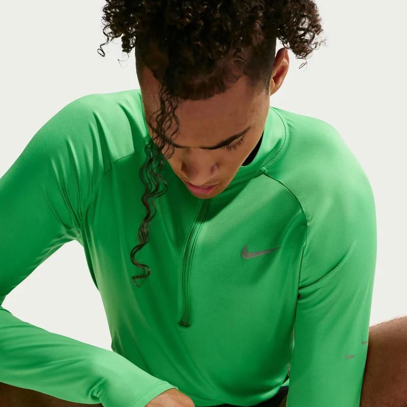 Stride Half-Zip Laufshirt Herren - grün, silber