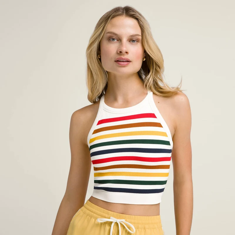 On The Daily Brami Tank-Top Damen-Creme,Mehrfarbig