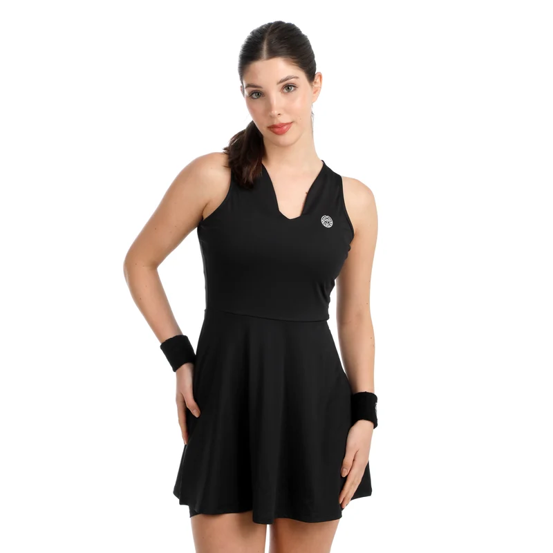 Crew V-Neck Kleid Damen-schwarz