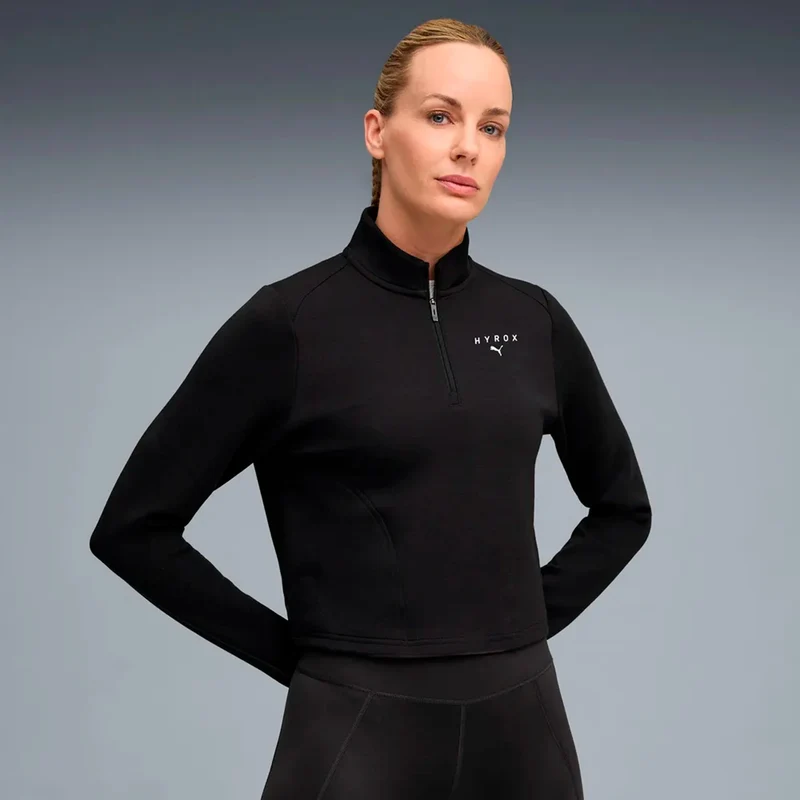 HYROX Cloudspun 1/4 Zip Laufshirt Damen - schwarz