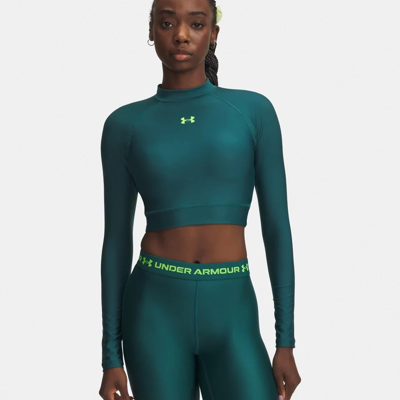 HeatGear Crop Mock Longsleeve Damen-grün, grün